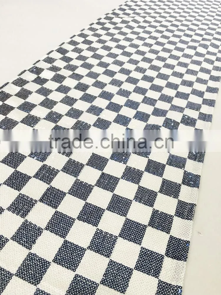 13"*108" blue plaid sequin wedding table runner