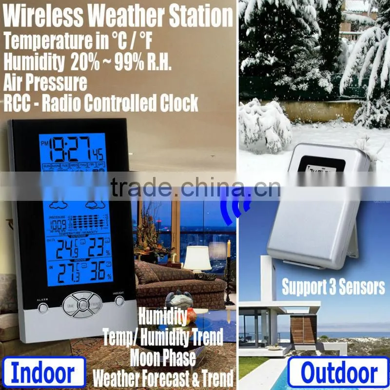 Digital Barometer Humidity Temperature Centigrade Fahrenheit Backlight Wireless Weather Station