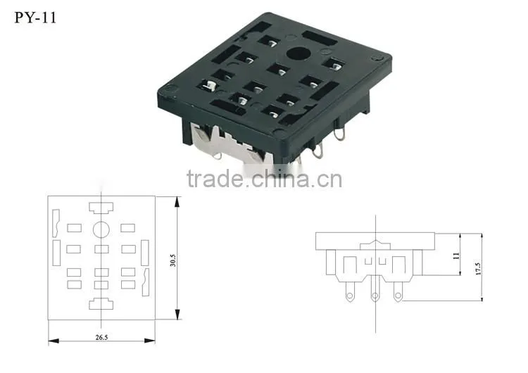 PY-11 Miniature Black Color 300V 7A 11 Pins Timer Industrial Relay Socket with CE