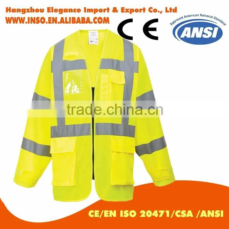 Yellow Hi Visibility Long Sleeve Safety Vest Waistcoat EN20471 - High Viz Vis