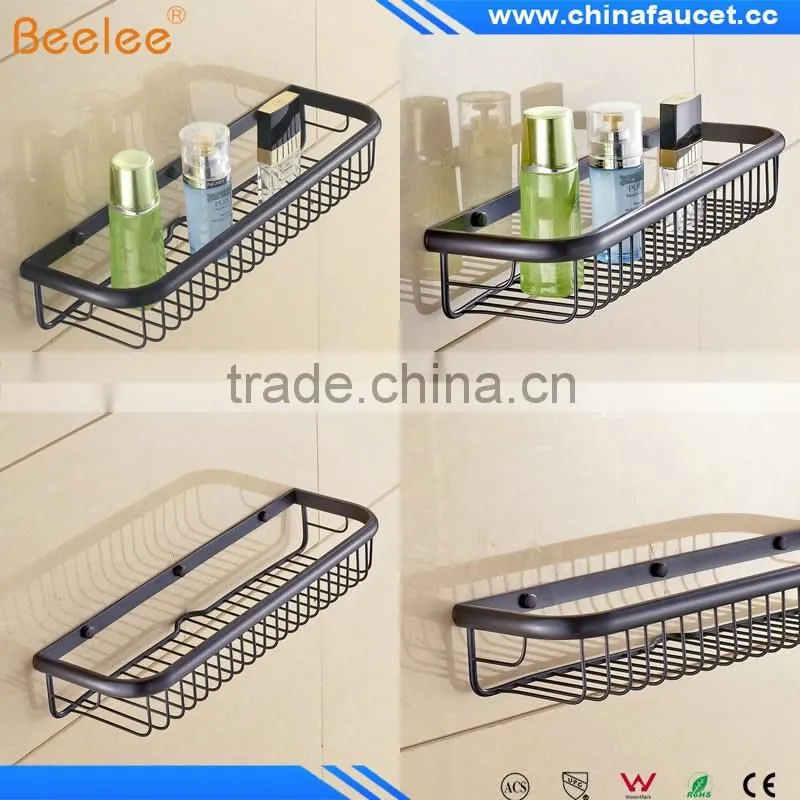 Black Oil Rubbed Bronze Bathroom Brass Material Shower Baskets Wall Mounted Bathroom Shelf