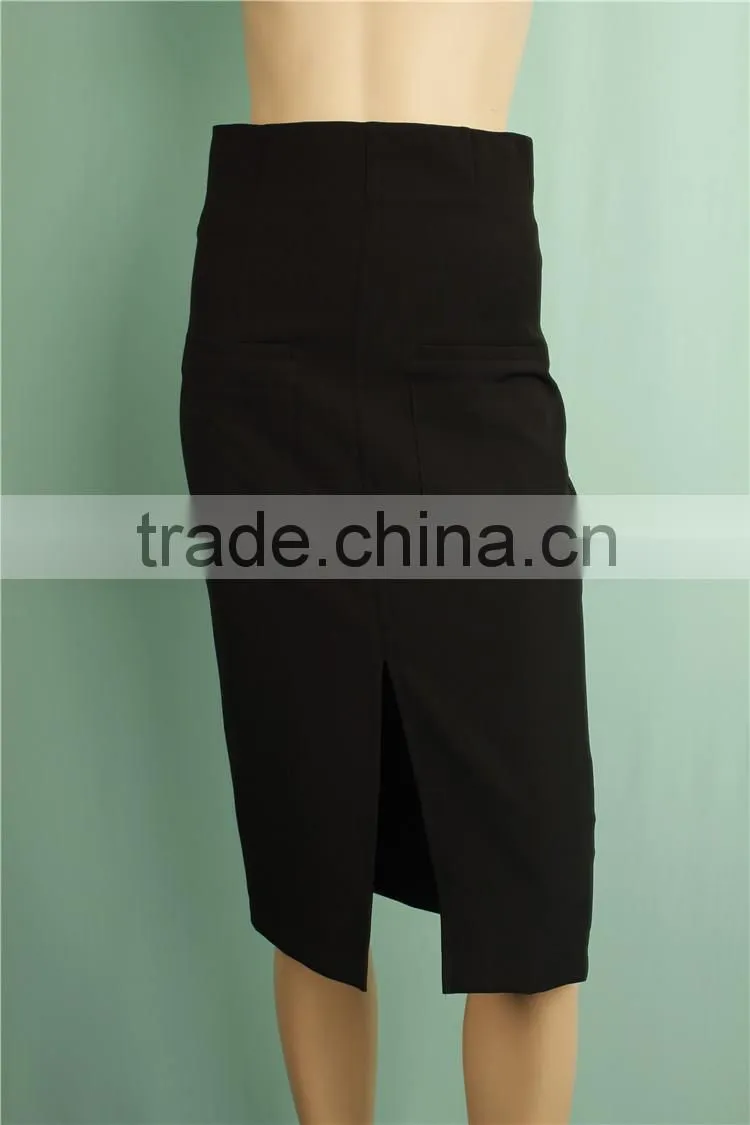 2016 women front slip high waist black fashion skirt
