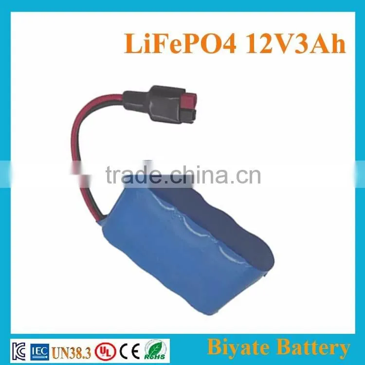 Hot Selling Rechargeable 12v3Ah LiFePO4 Battery Pack with PCM Protection for Toy