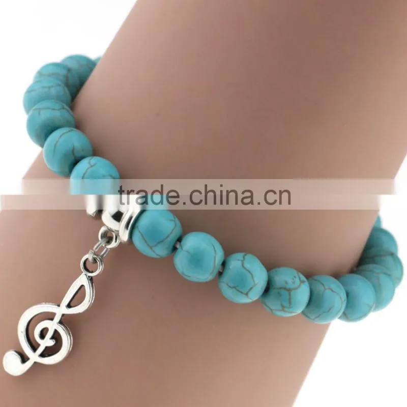 Wholesale Handmade Fashion Women Turquoise Popular Alloy Pendant Elasticity Bracelet