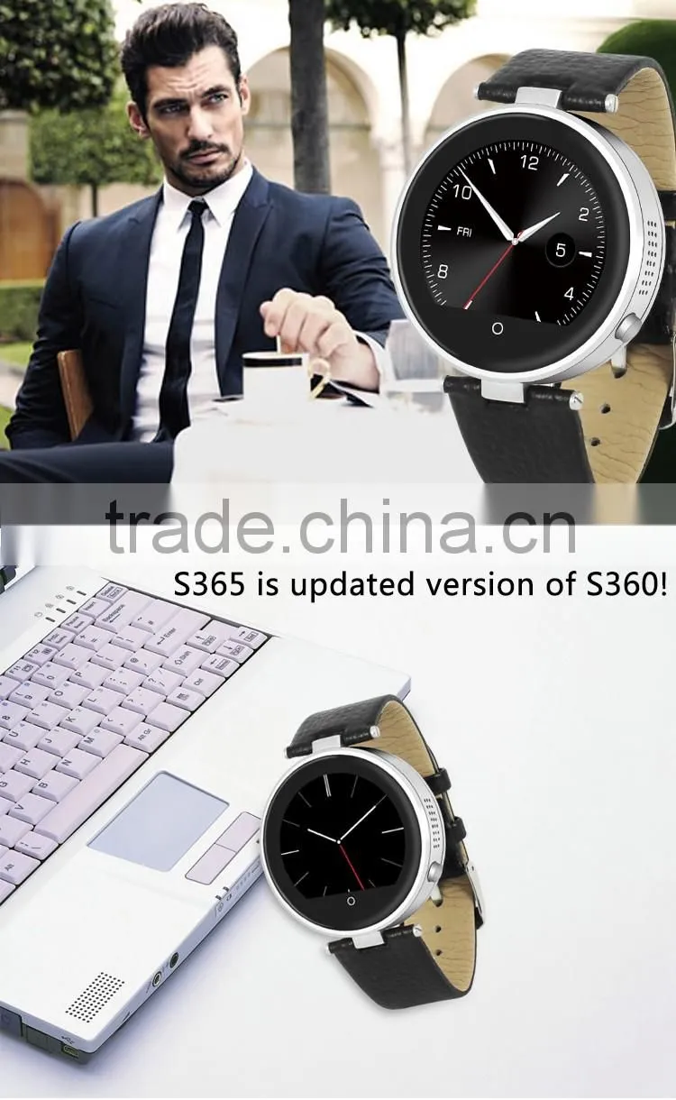 IOS & Android Bluetooth 4.0 Round Smart Watch S365 with SOS/G-sensor/Voice/Speaker for apple iphone 6 plus/6 Samsung S6 edge/S5