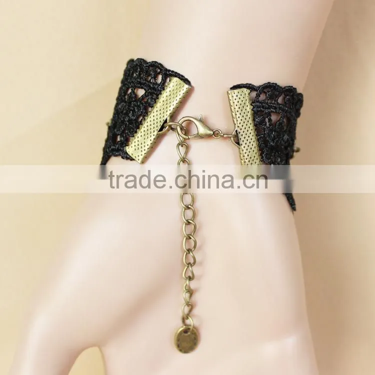 skull cheap woven lace bracelet, lace cuff bracelet