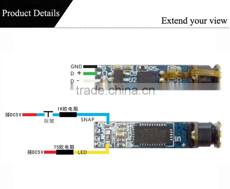 60 degree FOV 4.5mm Diameter 640*480 Pixels Cmos Sensor USB Camera Module