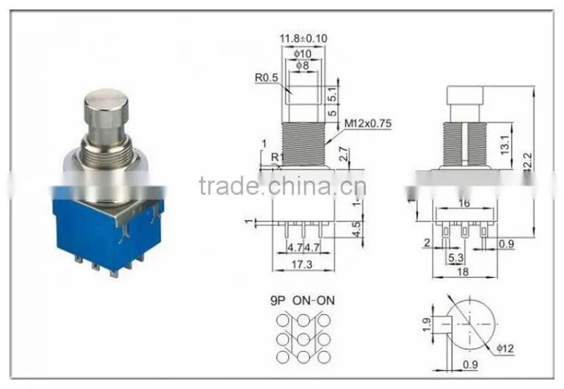 Chengdu factory outlet 3pdt 9 pins Foot switch