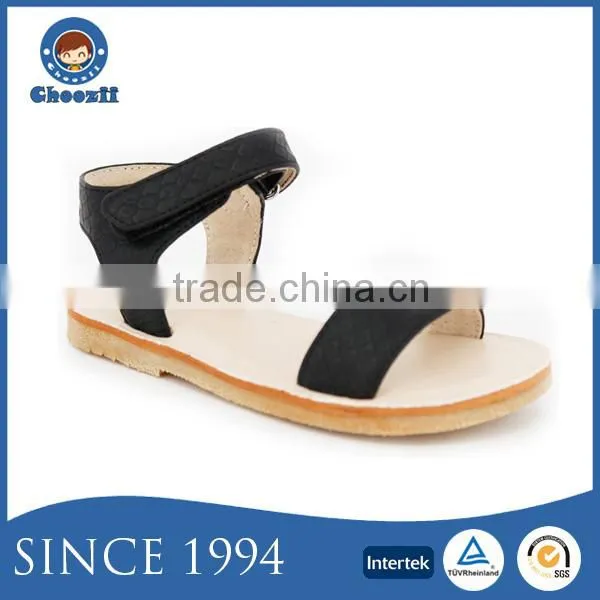 2016 Fashionable Golden Leather Girls Sandals with Cork Sole