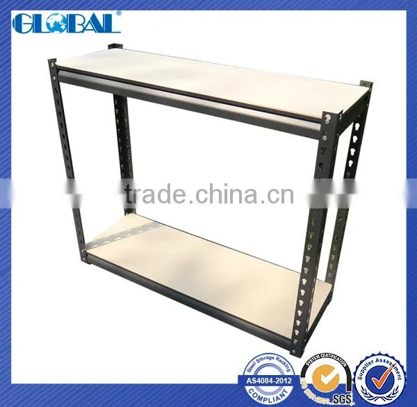 Light duty storage system of rivet shelving/teardrop hole shelving