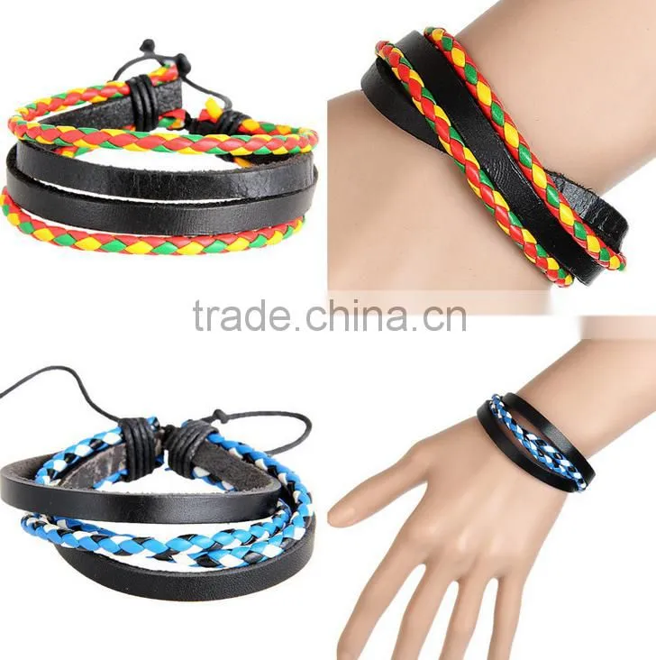 Fashion Men Jewelry Cow Rivet Skull Charms Leather Bracelet