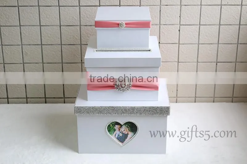 Elegant 3 tier white wedding card box wholesale