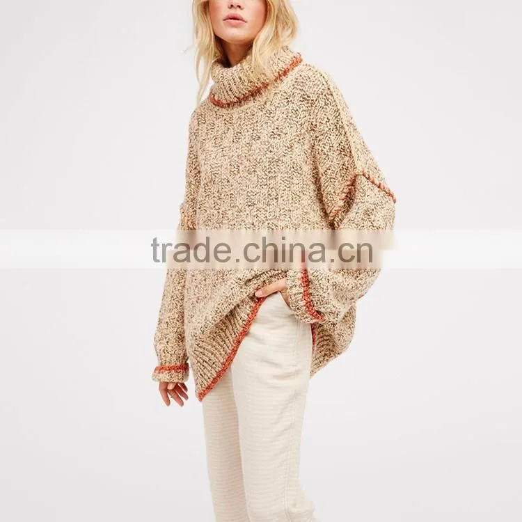 Winter autumn pullover coat woman high neck fashion heavy woolen knit sweater