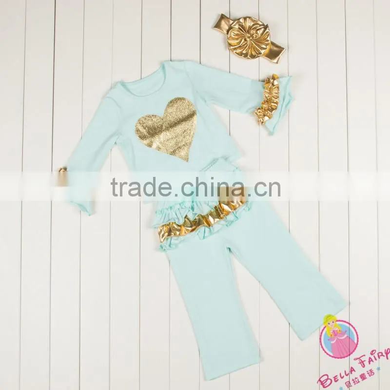 Kapu manufacture baby girl halloween clothing set frock design gold polka dot made in 2016