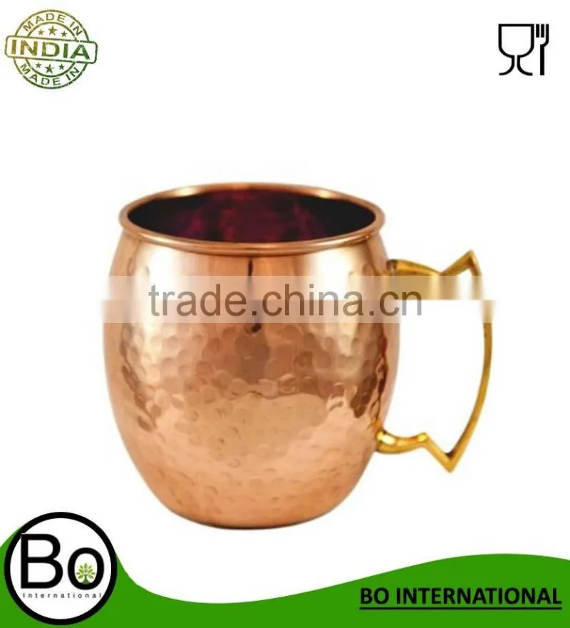 Copper Moscow Mule Barrel Hammered Mug with Brass Handle 8 Oz Nickel Plated