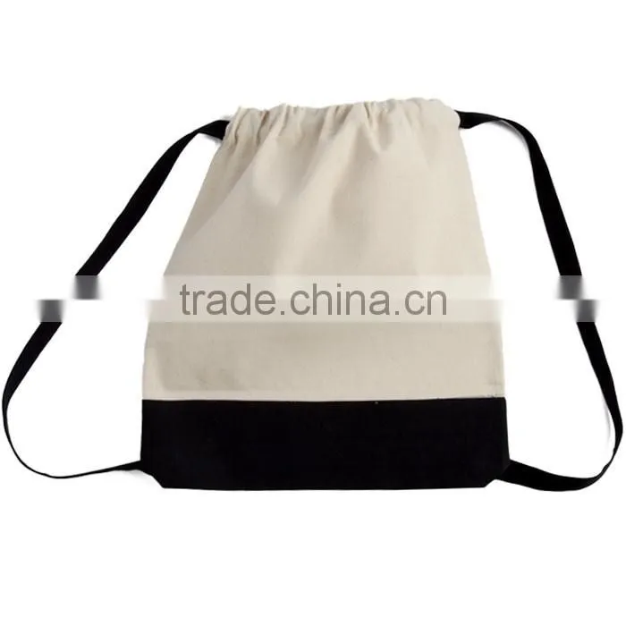 wholesale Promotional blank Canvas Two Tone Drawstring Sport Bag Backpack