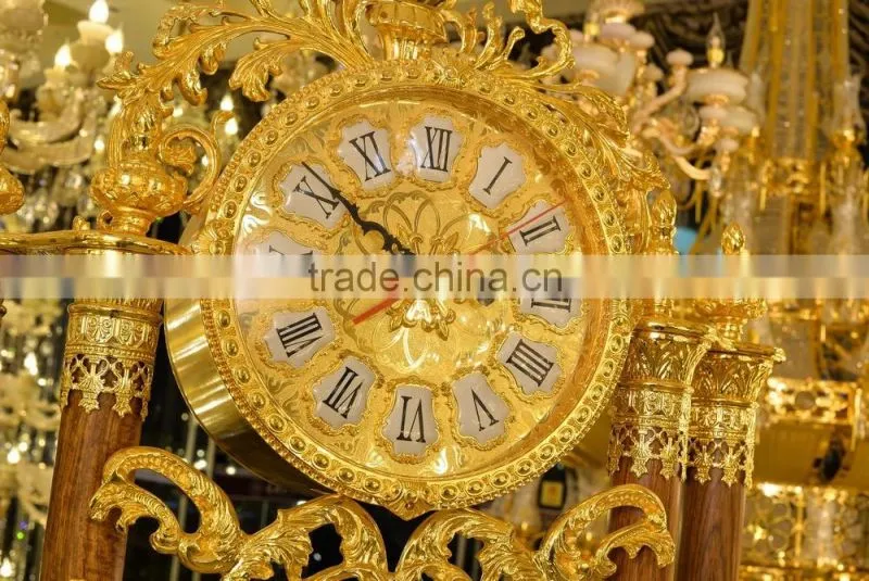 Home Luxury Decoration Antique 24K Gold Plated Floor Clock,Grandfather Clock, Made of Copper&Marble