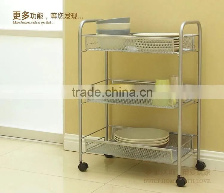 Metal Mesh Trolly Organizer Shelves Handle Portable storage rack