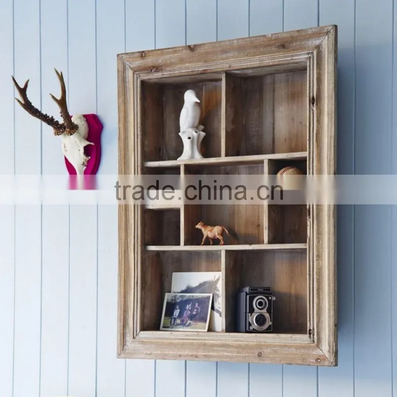Rustic Solid Wood Display Shelf Antique Look Multi Section Shelf Unit