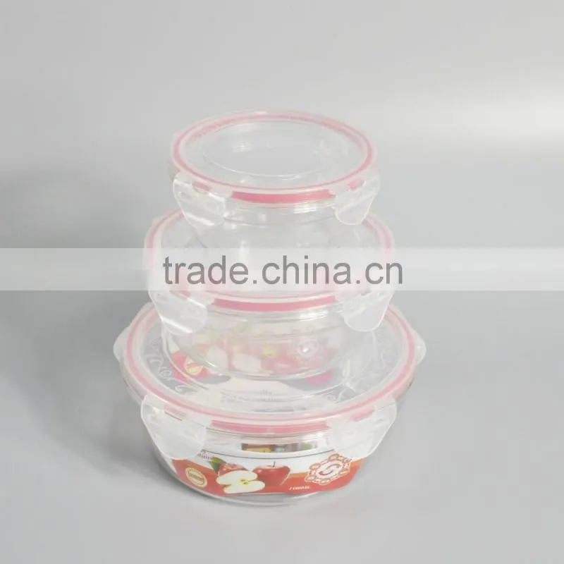 3 pieces plastic lunch box rectangular food container with lid