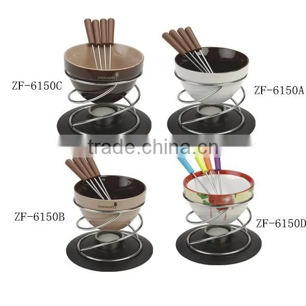 colorful ceramic chocolate fondue set cheese cookware with 4 forks