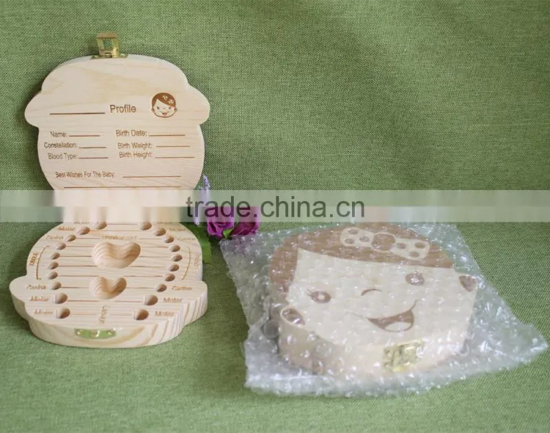 Unique christmas gifts Custom Children toy organizer storage Baby milk Teeth laser Wooden growth memory tooth gift packing box