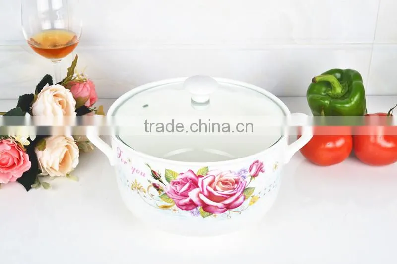 8" porcelain microwave round pot with glass lid