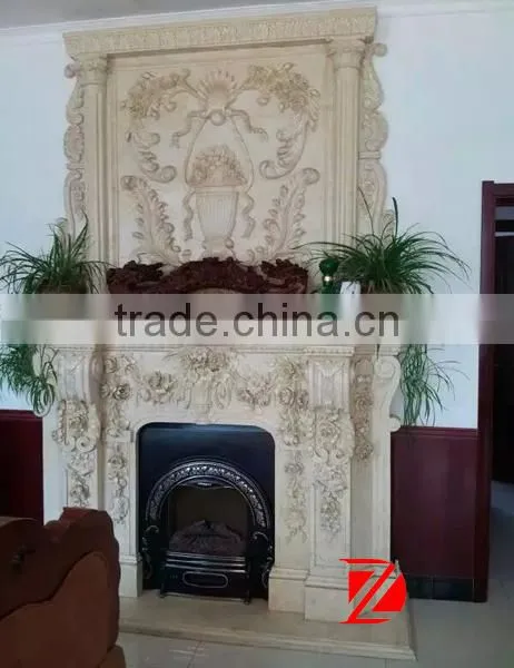 flower carving stone double deck fireplace