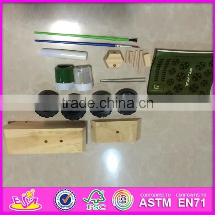 2016 new design DIY painted wooden tank toy W03A081