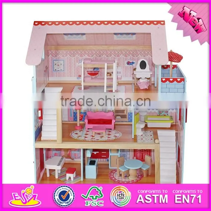 2017 New products lovely children wooden dollhouse kits W06A100