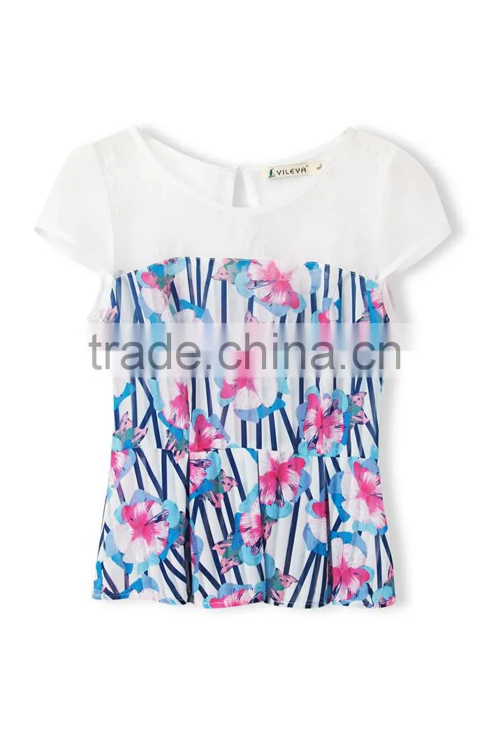 sexy cute colorful floral pattern printed latest summer fashion blouses shirts, patterns of summer blouses,korean summer blouses
