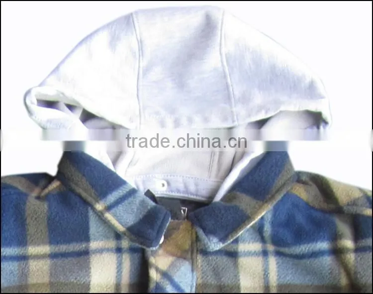 Blue plaid ripstop polyester hooded man winter warm shirt