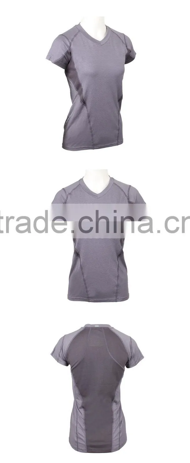 Fashion Design 100 % Polyester Lady V Neck Sports Wear Gym T Shirt
