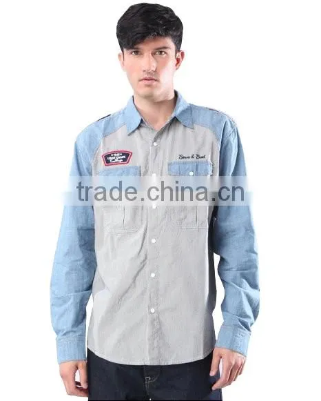 2016 customized cotton uniform long sleeve denim dress shirt for men