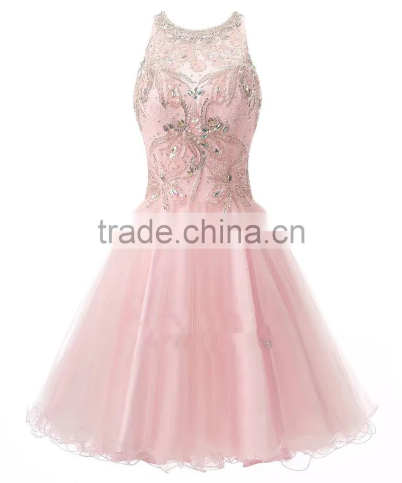 New Style Custom Made Elegant A-line Scalloped backle Lace short evening dress prom dresses ED644
