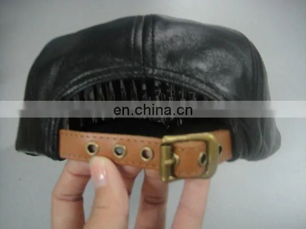 hot sale black custom leather trap leather 5 panel cap