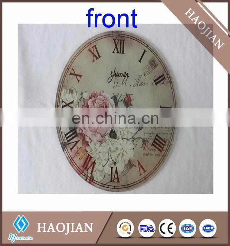 sublimation tempered smooth surface glass clock with hands and mechanism