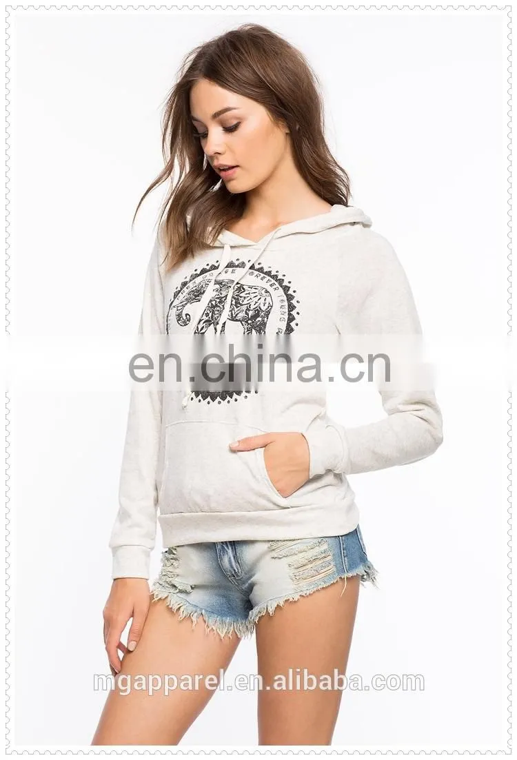 china supplier fashion white one elephant casual and cozy pullover hooded sweatshirt