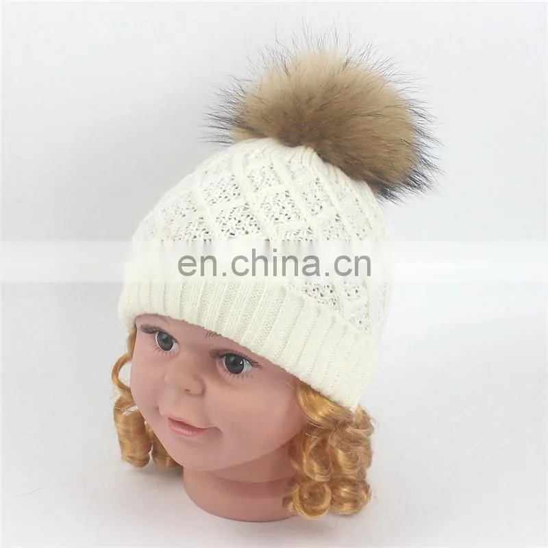 Best-selling Unisex Wholesale Striped Real Fur Pompom Baby Beanie Hat