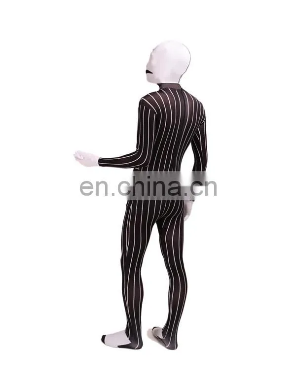 White & Black Spandex Slender Business Zentai Suit Stripe Unisex For Adult