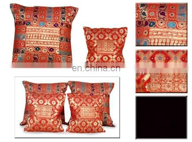 Indian Hand Embroidered Silk Cushion Cover