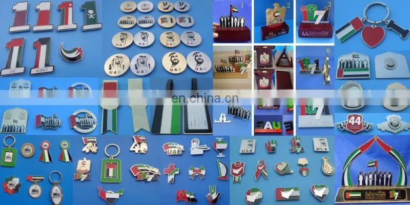 custom UAE national flag ribbon and plated gold hand shape metal lapel pin badge