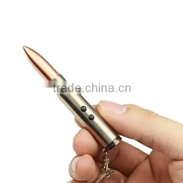 Metal laser LED light bullet keychain for gift