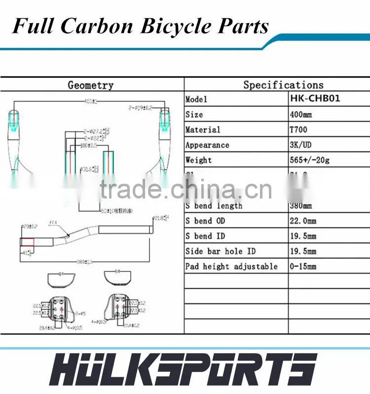 carbon Time trail road bicycle handlebar Cycle handle bars TT bike 400mm carbon handlebar with rest pads
