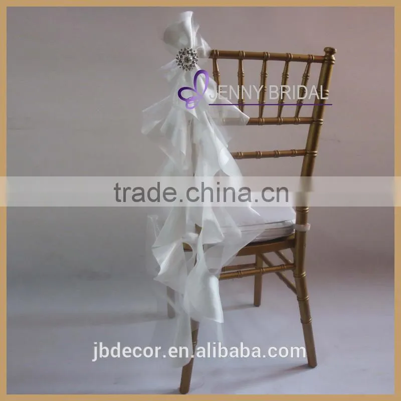 C147B fancy white wedding organza chair sash brooch