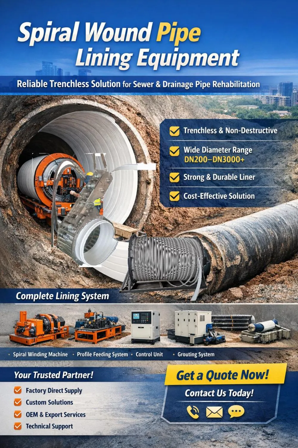 Spiral Wound Pipe Lining Equipment: Cost-Effective Trenchless Solution for Sewer Rehabilitation