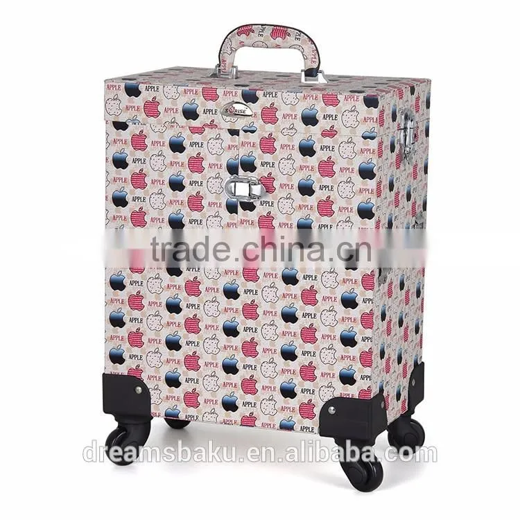 Professional salon beauty box pvc cosmetic makeup kits case with rolling wheels