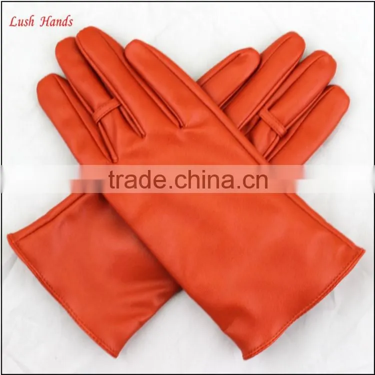 ladies wholesale orange PU leather hand gloves