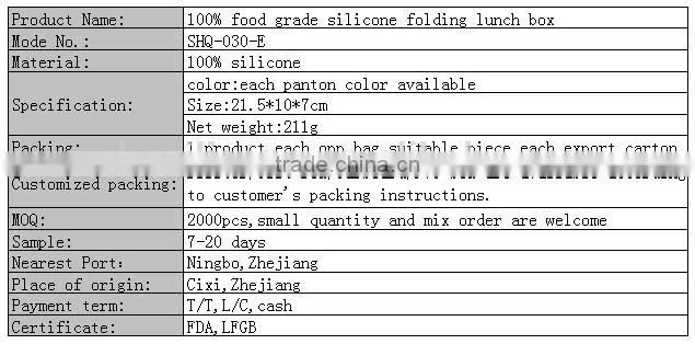 100% food grade silicone folding lunch box