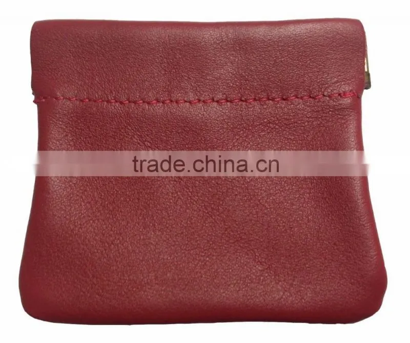 New mens womens leather squeeze change holder money clip coin pouch / purse custom